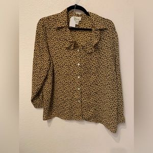 The Avenue Collection Ruffled Neckline Animal Print Blouse 3X 22/24